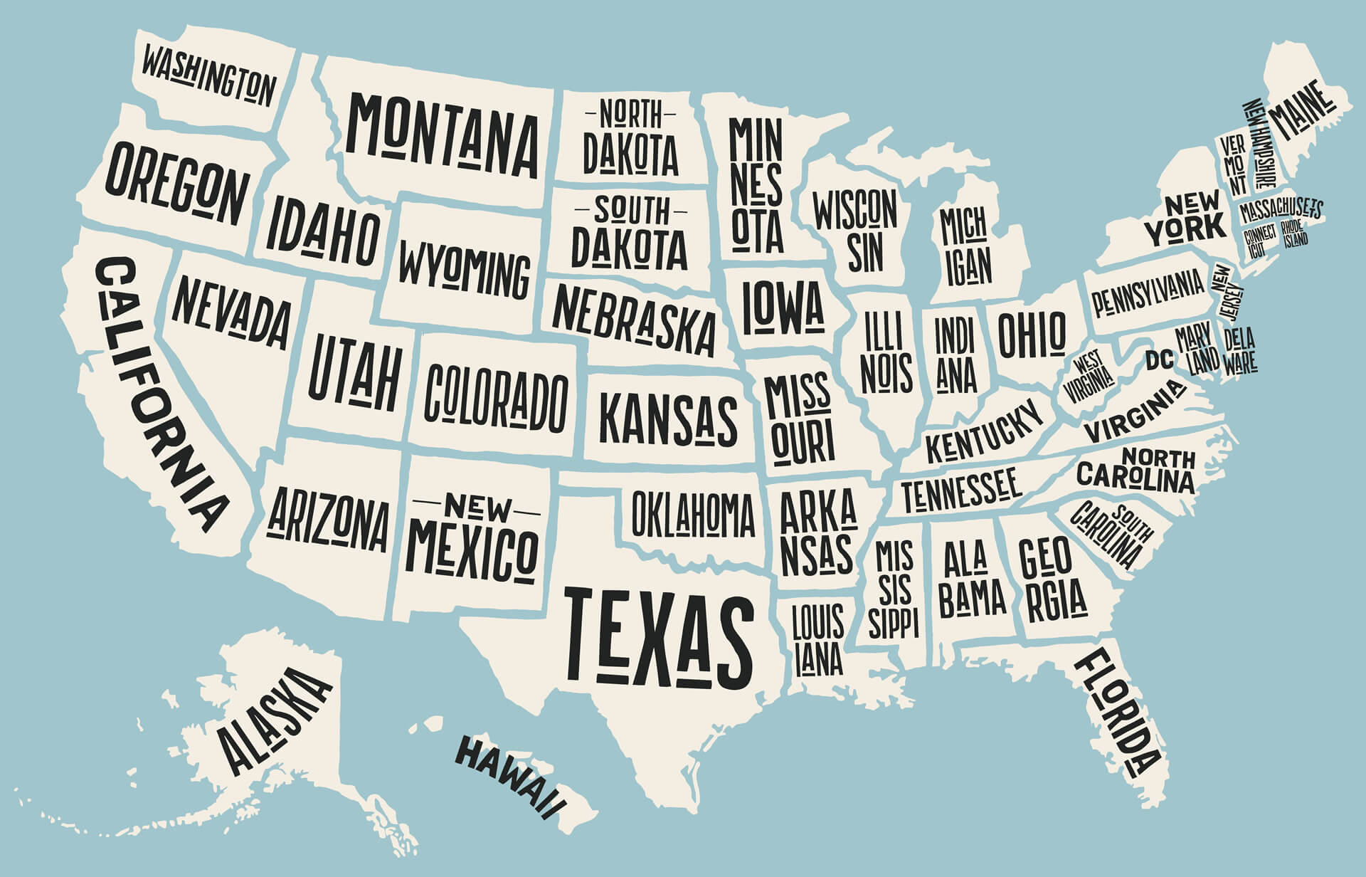 Hand-drawn Colorful US Map with States